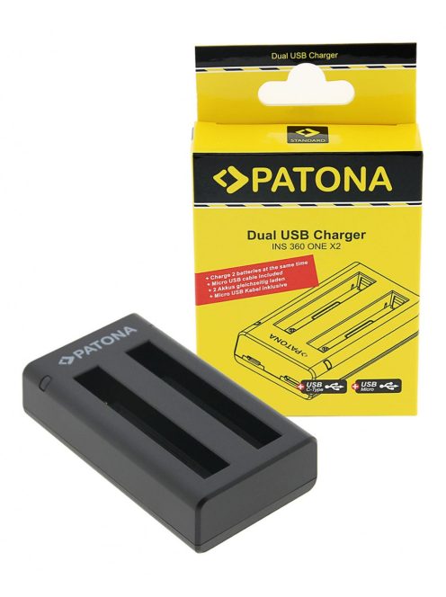 PATONA DUAL akkumulátor töltő (dupla) (for Insta360 ONE X2) (USB-C + micro USB) (1457)