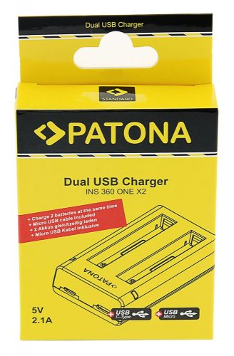 PATONA DUAL akkumulátor töltő (dupla) (for Insta360 ONE X2) (USB-C + micro USB) (1457)