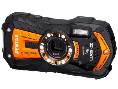 Optio WG-2 GPS Shiny Orange + neoprene case + SD card 4 GB + floating strap