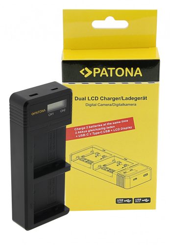 PATONA DUAL (LCD) akkumulátor töltő (dupla) (for JVC BN-VC296G) (USB-C) (1712)