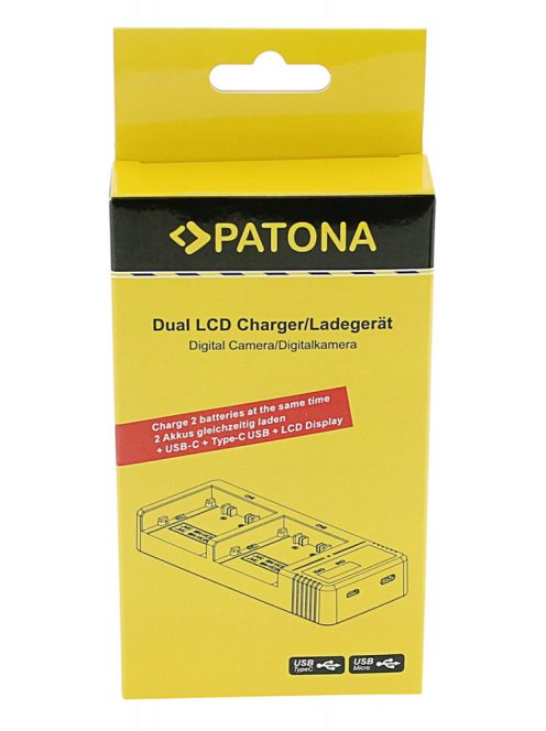 PATONA DUAL (LCD) akkumulátor töltő (dupla) (for JVC BN-VC296G) (USB-C) (1712)