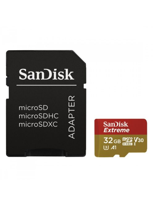 SanDisk Extreme® microSDHC™ 32GB memóriakártya + adapter (UHS-I) (V30) (U3) (90MB/s) (173420)