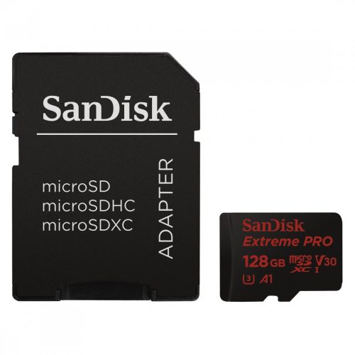 SanDisk Extreme PRO microSDXC memóriakártya + adapter - 128GB, UHS-1, V30, A1