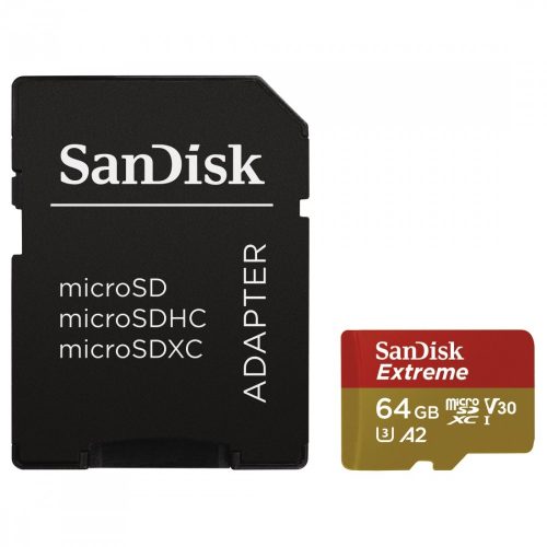 SanDisk Extreme® microSDXC™ 64GB memóriakártya + adapter (UHS-I) (V30) (U3) (160MB/s) (183505)