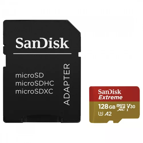 SanDisk Extreme® microSDXC™ 128GB memóriakártya + adapter (UHS-I) (V30) (U3) (160MB/s) (183506)