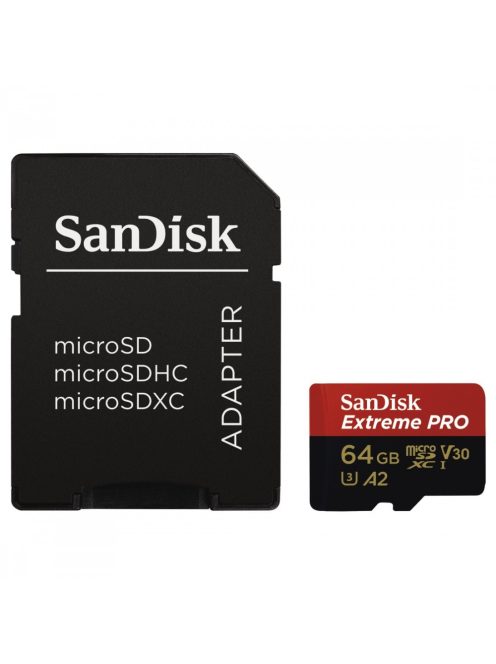 SanDisk Extreme® PRO microSDXC™ 64GB memóriakártya + adapter (UHS-I) (V30) (U3) (170MB/s) (Class10) (A2) (183520)