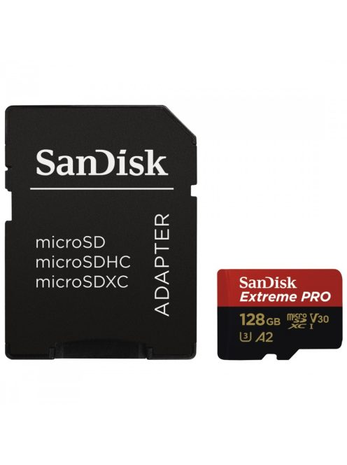 SanDisk Extreme® PRO microSDXC™ 128GB memóriakártya + adapter (UHS-I) (V30) (U3) (170MB/s) (Class10) (A2) (183521)