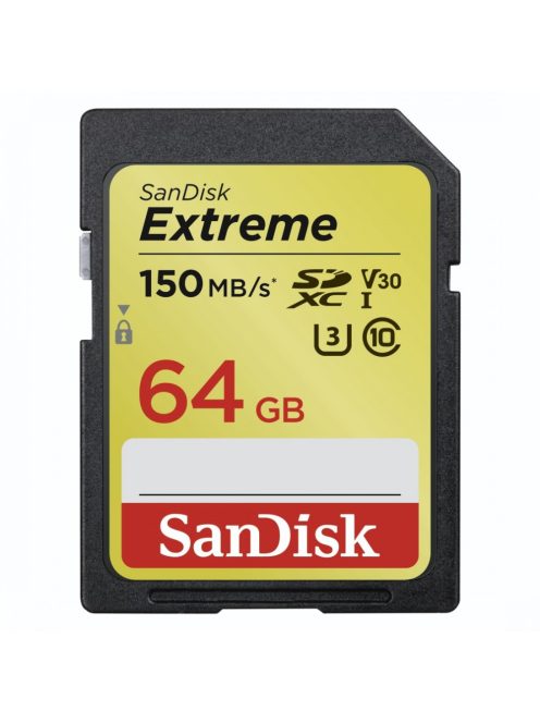 SanDisk Extreme® SDXC™ 64GB memóriakártya (UHS-I) (V30) (U3) (150MB/s) (183524)