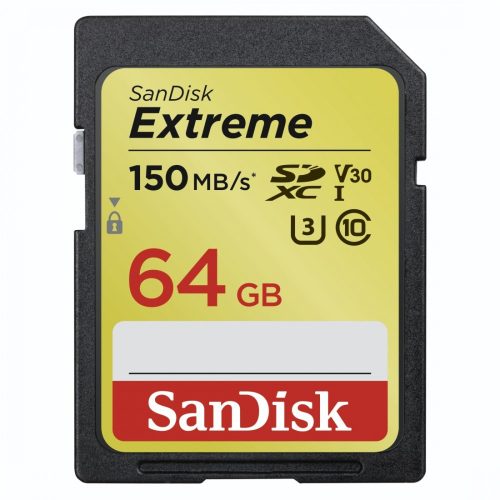 SanDisk Extreme® SDXC™ 64GB memóriakártya (UHS-I) (V30) (U3) (150MB/s) (183524)