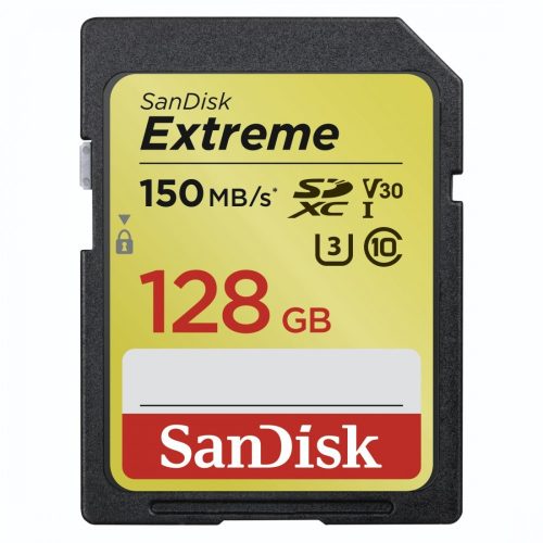 SanDisk Extreme® SDXC™ 128GB memóriakártya (UHS-I) (V30) (U3) (150MB/s) (183525)