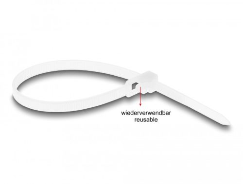 Delock újrahasználható kábelkötegelő (200mm/4,8mm) (100db) (white) (18642)