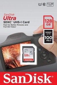 SanDisk Ultra® SDXC™ 128GB memóriakártya (UHS-I) (Class10) (100MB/s) (186470)