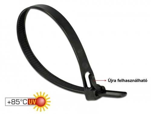 Delock újrahasznosítható kábelkötegelő, 150mm, 100 db. - fekete színű