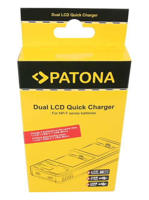 PATONA akkumulátor töltő (dupla) (for Sony NP-F) (USB-C // micro USB) (1886)