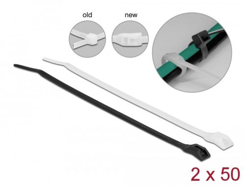 Delock kábelkötegelő (205mm/2,5mm) (100db) (black / white) (19471)