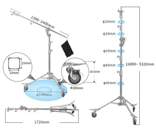 JINBEI 2in1 ACÉL LÁMPA ÁLLVÁNY (M-8) (530cm) (1.09.051306)