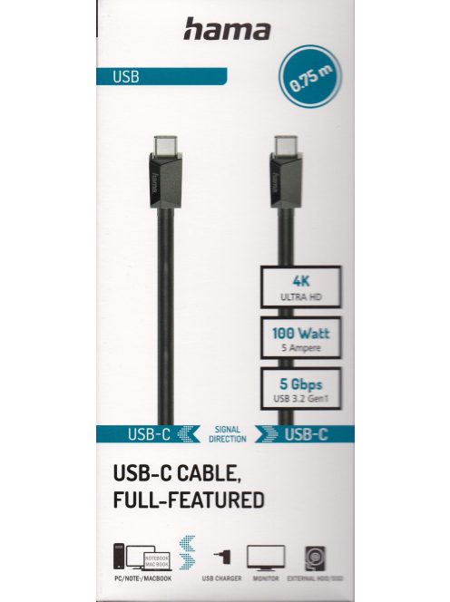 Hama USB kábel (USB-C // USB-C) (USB 3) (0,75M) (100W) (4K) (5Gbps) (200648)