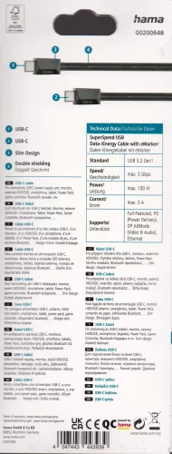Hama USB kábel (USB-C // USB-C) (USB 3) (0,75M) (100W) (4K) (5Gbps) (200648)