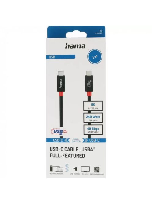 Hama USB kábel (USB-C // USB-C) (USB 4) (1M) (240W) (8K) (40Gbps) (200779)