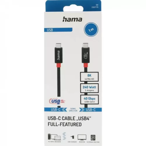 Hama USB kábel (USB-C // USB-C) (USB 4) (1M) (240W) (8K) (40Gbps) (200779)