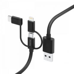   Hama 3in1 adat és töltő kábel (microUSB / USB-C / LIGHTNING) (1.5m) (black) (201536)