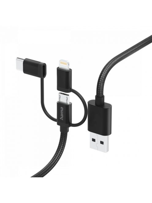 Hama 3in1 adat és töltő kábel (microUSB / USB-C / LIGHTNING) (1.5m) (black) (201536)