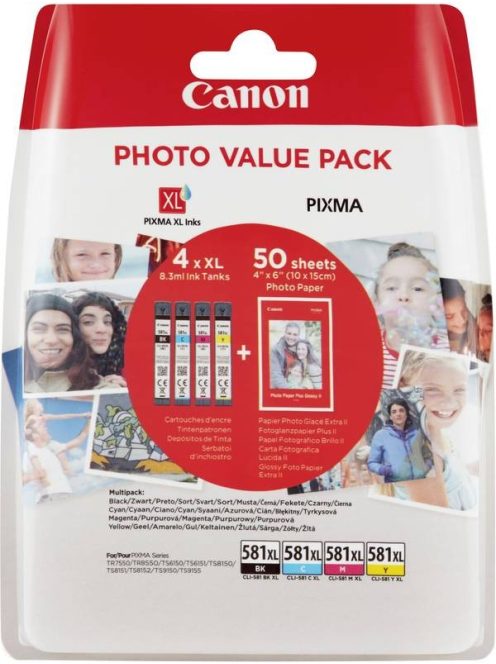 Canon CLI-581XL 4in1 tintapatron multipack + ajándék papír (C/M/Y/BK) (2052C004)