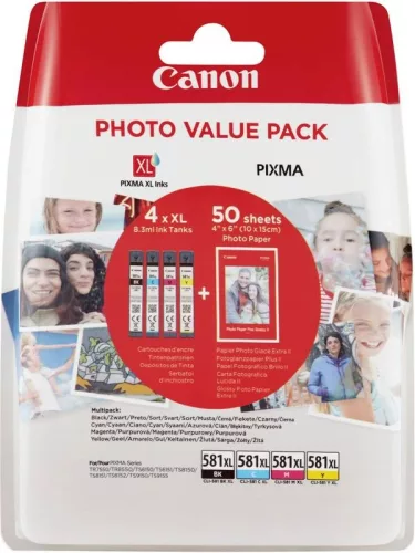 Canon CLI-581XL 4in1 tintapatron multipack + ajándék papír (C/M/Y/BK) (2052C004)