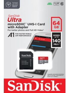   SanDisk Ultra® microSDXC™ 64GB memóriakártya + adapter (UHS-I) (140MB/s) (Class10) (A1) (215421)