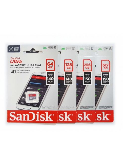 SanDisk Ultra® microSDXC™ 256GB memóriakártya + adapter (UHS-I) (150MB/s) (Class10) (A1) (215423)