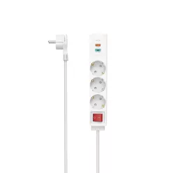  Hama HÁLÓZATI ELOSZTÓ 3 RÉSZES + USB-C PD18W + USB-A QC18W (1.4m) (223185)
