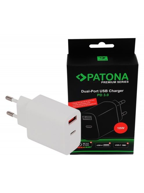 PATONA Premium PD18W USB-C // USB-A töltő (PD3.0) (white) (2584)