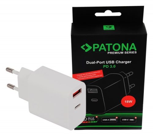 PATONA Premium PD18W USB-C // USB-A töltő (PD3.0) (white) (2584)