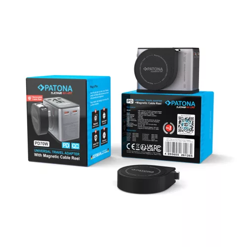 PATONA Platinum PD70W univerzális hálózati adapter mágneses töltővel 3x USB-C 1xUSB-A (EU, UK & US csatlakozóval)