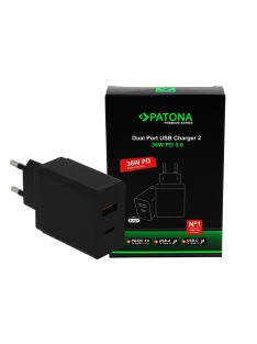   PATONA Premium PD36W USB-C // USB-A töltő (PD3.0 // QC3.0) (black) (2638)