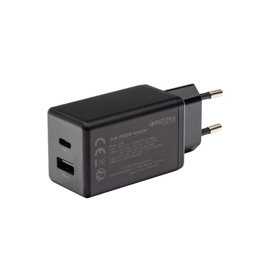 PATONA PD45W USB-C // USB-A PREMIUM töltő (PD3.0 // QC3.0) (black)