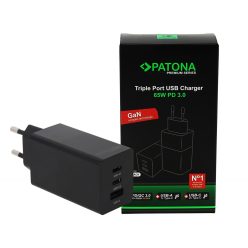   PATONA PD65W 2x USB-C // USB-A PREMIUM töltő (PD3.0 // QC3.0) (black) (2640)