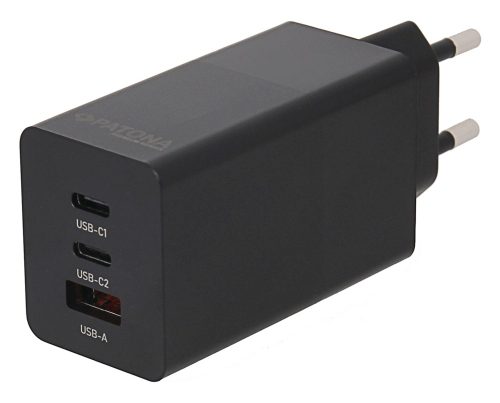 PATONA PD65W 2x USB-C // USB-A PREMIUM töltő (PD3.0 // QC3.0) (black) (2640)