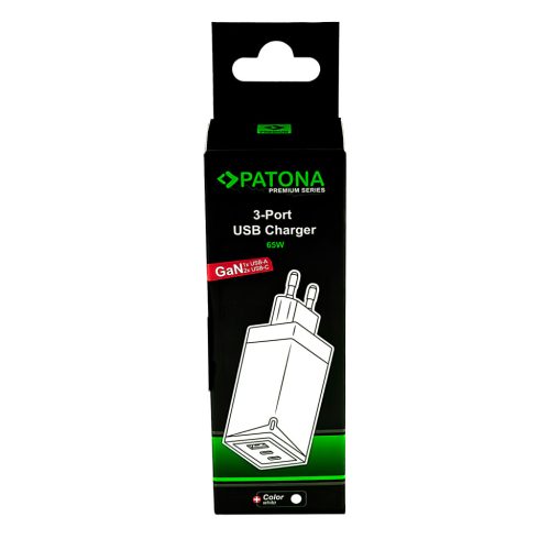 PATONA PD65W 2x USB-C // USB-A PREMIUM töltő (PD3.0 // QC3.0) (white) (2642)