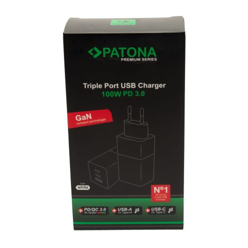 PATONA PD100W 2x USB-C // USB-A PREMIUM töltő (PD3.0 // QC3.0) (white) (2647)