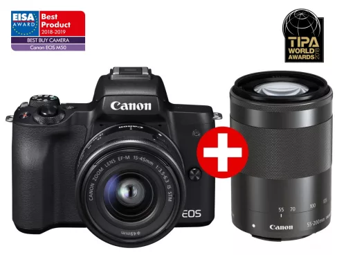Canon EOS M50 váz (black) + EF-M 15-45mm IS STM + EF-M 55-200mm IS STM (2680C022)