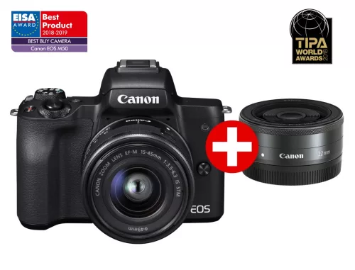 Canon EOS M50 váz (black) + EF-M 15-45mm IS STM + EF-M 22mm /2.0 STM (2680C032)