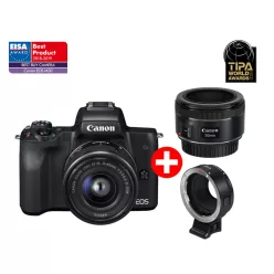   Canon EOS M50 + EF-M 15-45mm + EF 50/1.8 STM + EF-EOS M adapter (2680C061)