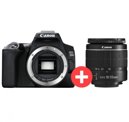 Canon EOS 250D body 1+2 years warranty** + EF-S 18-55mm /3.5-5.6 III, black (3454C003)