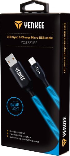 Yenkee YCU 231 BE kábel USB-A /// micro USB (1m) (blue) (LED) (35052175)