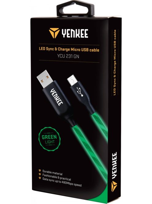 Yenkee YCU 231 kábel USB A 2.0 / micro USB (1m) (green) (LED) (35052176)