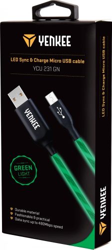 Yenkee YCU 231 kábel USB A 2.0 / micro USB (1m) (green) (LED) (35052176)