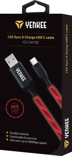 Yenkee YCU 341 kábel USB A 2.0 / USB C (1m) (red) (LED) (35053492)
