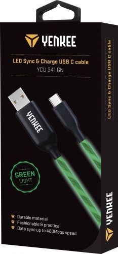 Yenkee YCU 341 kábel USB A 2.0 / USB C (1m) (green) (LED) (35053493)