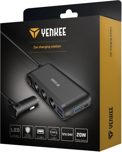 YENKEE YAC 470 töltőállomás autóba (12V/24V) (PD 20W)